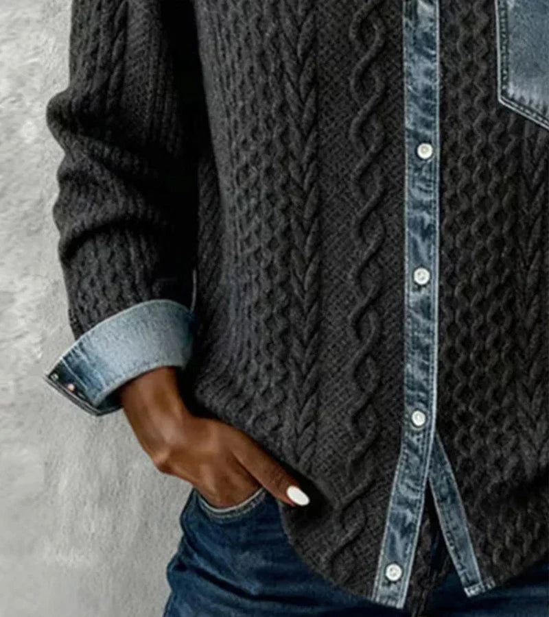 AMBRA - Top de punto patchwork con detalles vaqueros