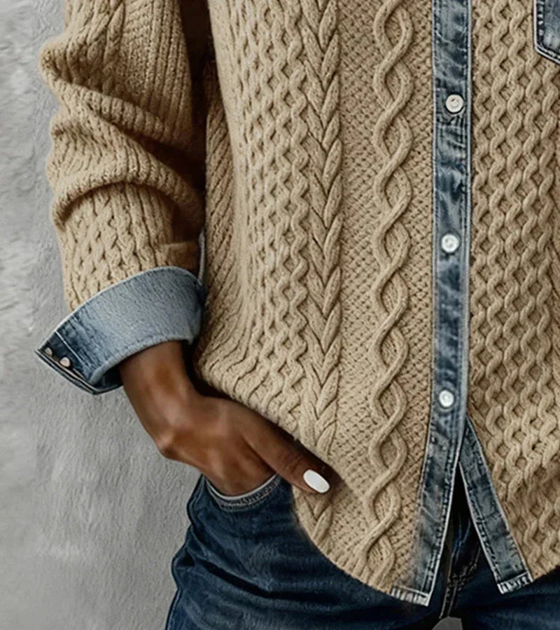 AMBRA - Top de punto patchwork con detalles vaqueros