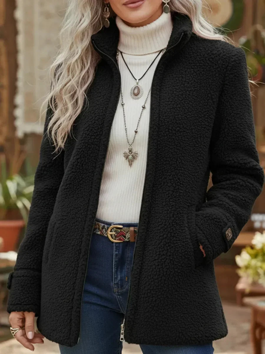 Annelies – Chaqueta suave de largo medio con cremallera