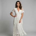 Amaya – Vestido Midi Boho con Encaje y Bordados