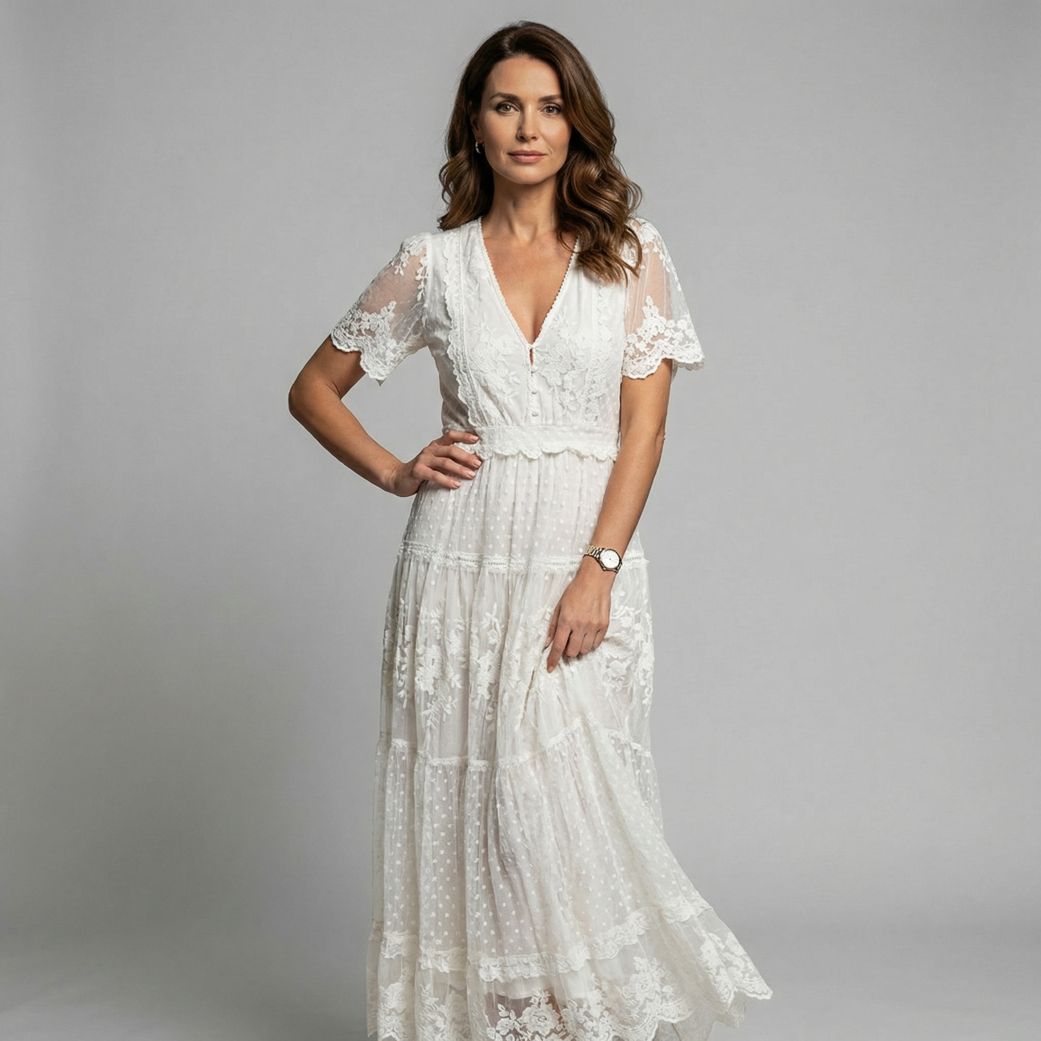 Amaya – Vestido Midi Boho con Encaje y Bordados