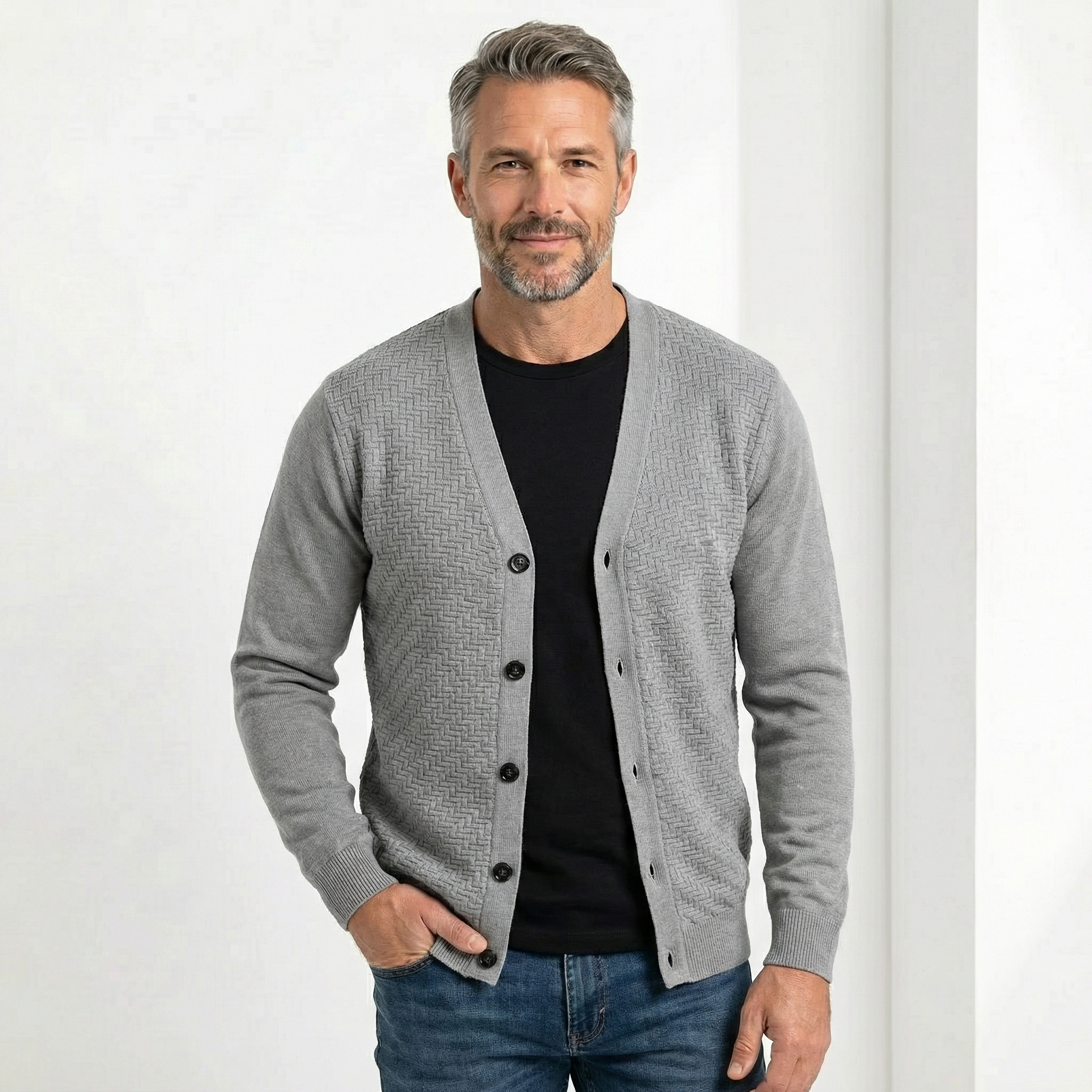 Alejandro - Cárdigan de hombre cálido con escote en V